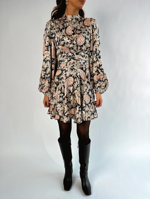 Jacquard Mini Dress - Leaves 