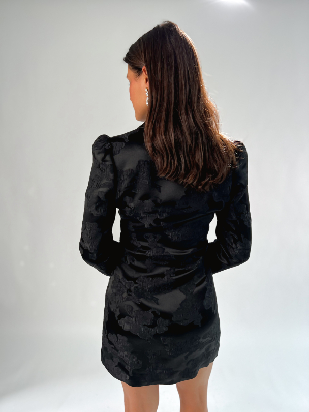 Silk Jacquard Blazer Dress - Black  - Image 7