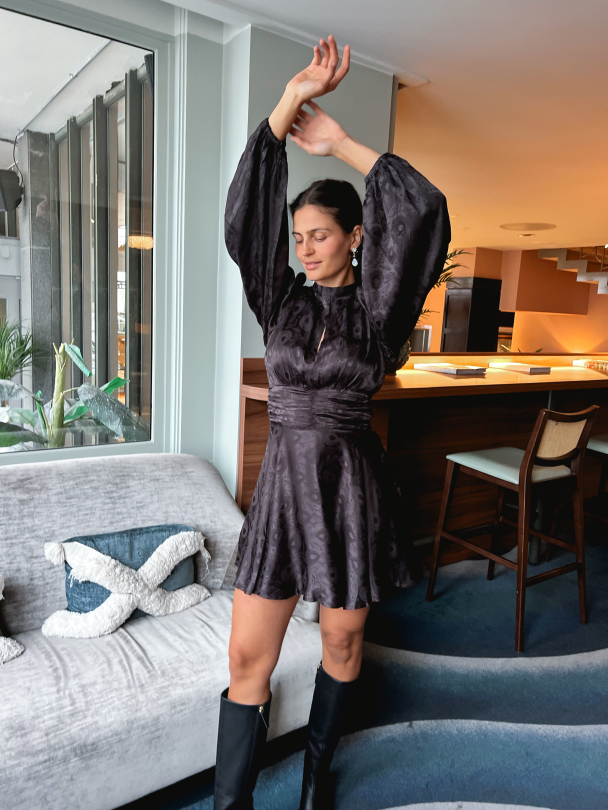 Jacquard Mini Dress - Black - Image 2