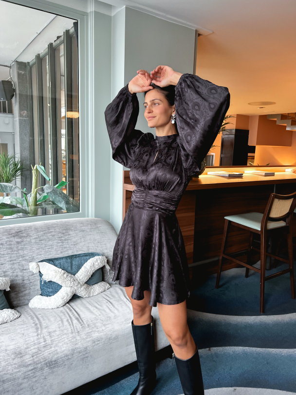 Jacquard Mini Dress - Black - Image 6
