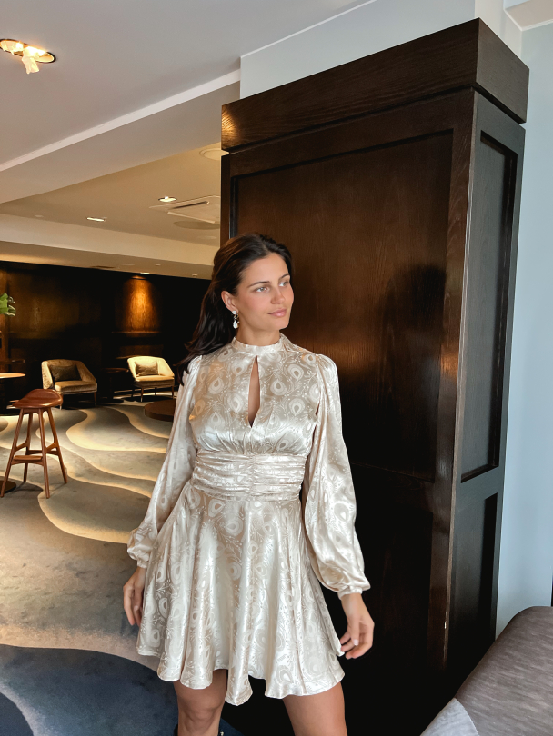Jacquard Mini Dress - Beige  - Image 2