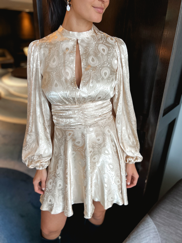 Jacquard Mini Dress - Beige  - Image 1
