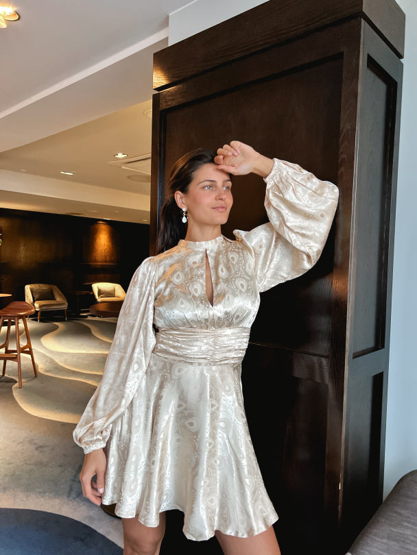 Jacquard Mini Dress - Beige  - Image 3