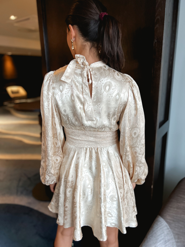 Jacquard Mini Dress - Beige  - Image 5