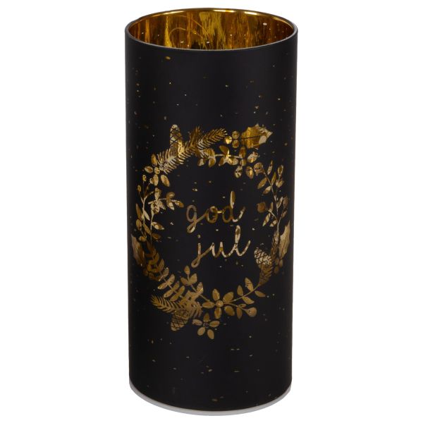 Lyslykt krans God Jul m. sort LED 