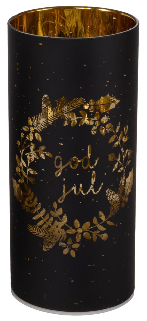 Lyslykt krans God Jul m. sort LED 