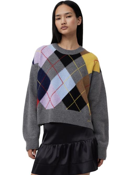 Harlequin Wool Mix Oversized O-neck Pullover