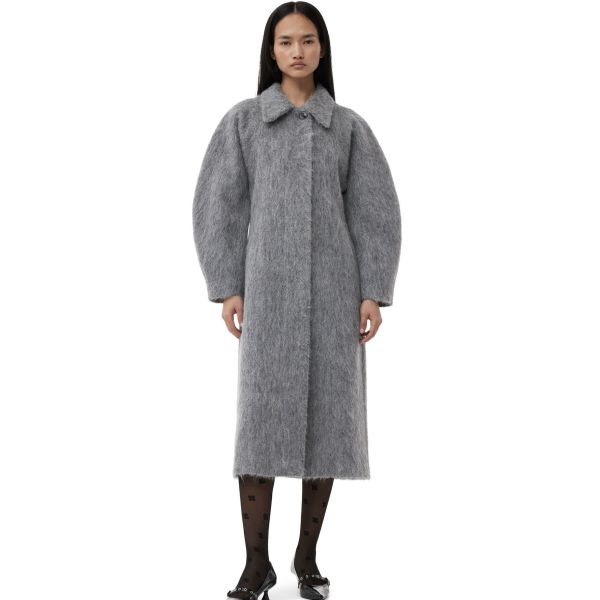 Fluffy Wool Curved Sleeve Coat