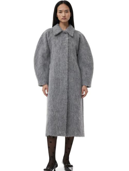 Fluffy Wool Curved Sleeve Coat