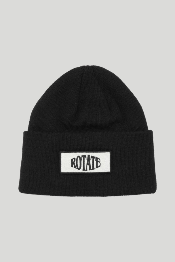 Knitted Beanie W. Patch - Black  - Image 1