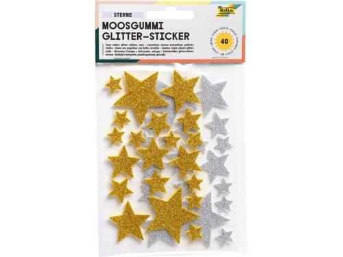 Folia Klistremerker Mosgummi Glitter – Stjerner gull/sølv