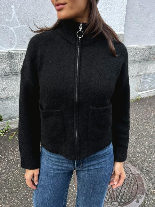 Sia Ras Zipper Cardigan - Black