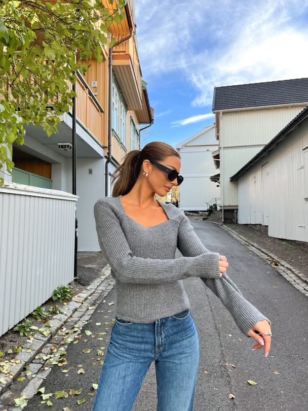 Palula Knit Open Neck - Grey Melange  - Image 4