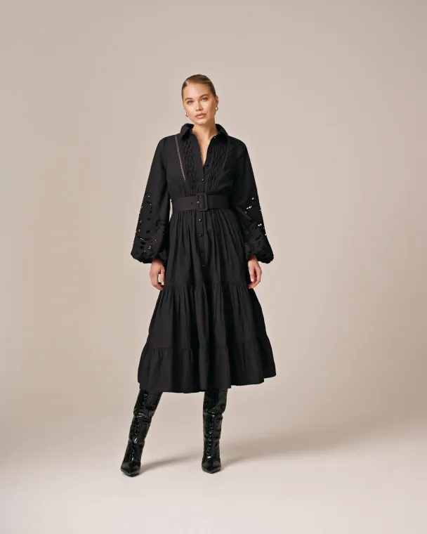 Poplin Midi Dress - Black - Image 2