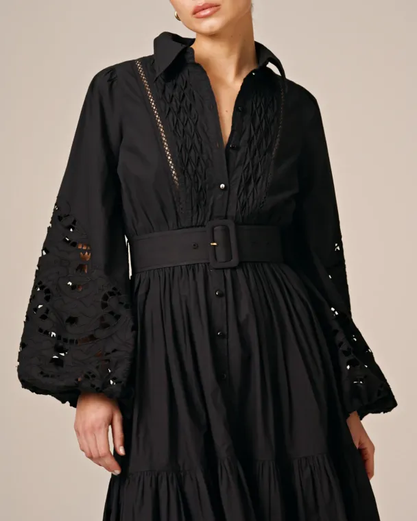 Poplin Midi Dress - Black - Image 3