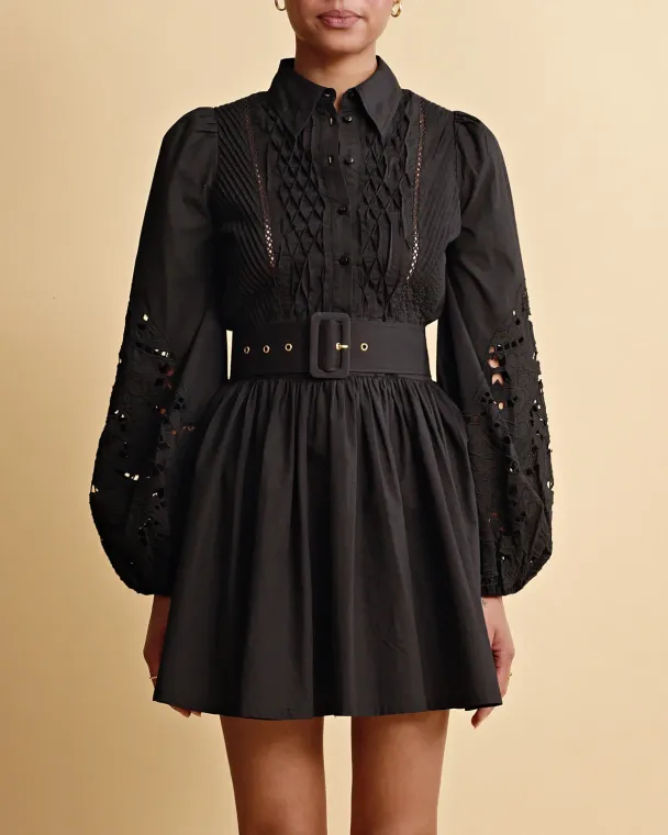 Poplin Smocking Dress - Black - Image 2