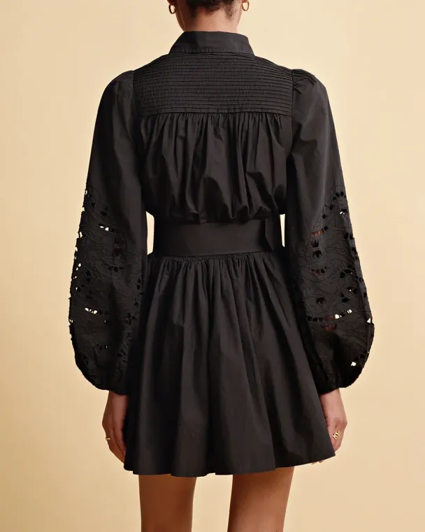 Poplin Smocking Dress - Black - Image 3