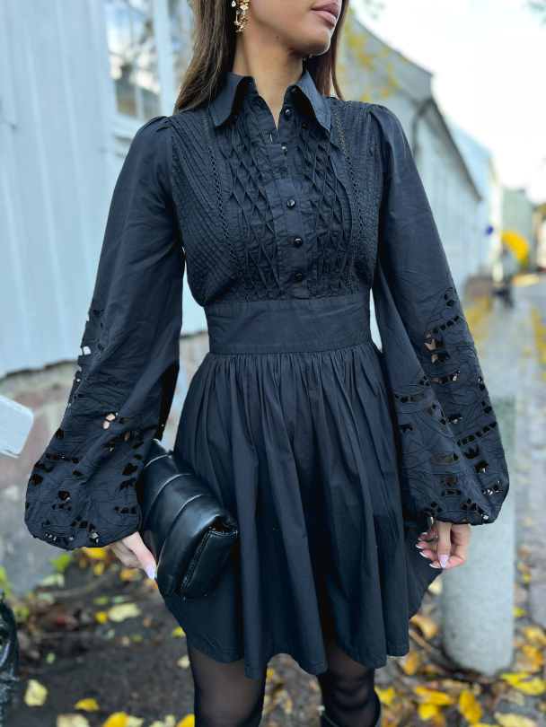 Poplin Smocking Dress - Black - Image 1