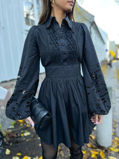 Poplin Smocking Dress - Black