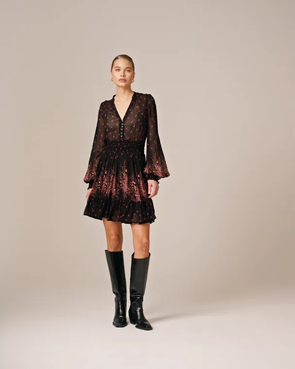 Georgette Mini Dress - Midnight Bouquet - Image 3