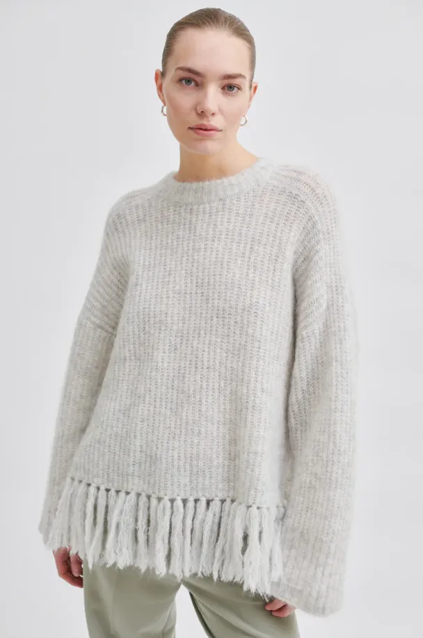 Caroa Knit O-Neck - Light Grey Melange - Image 7
