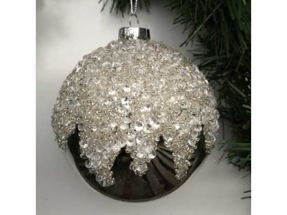 Julekule sølv/hvite perler