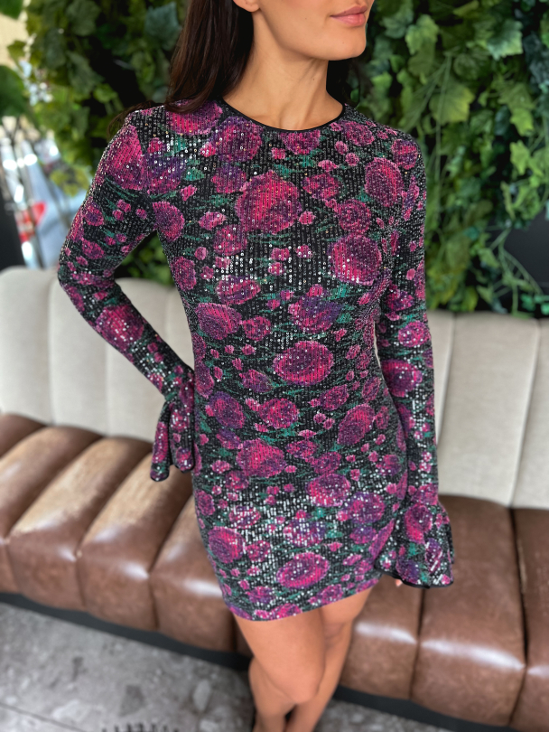 Sequins Open Back Dress - Bold Rose  - Image 1