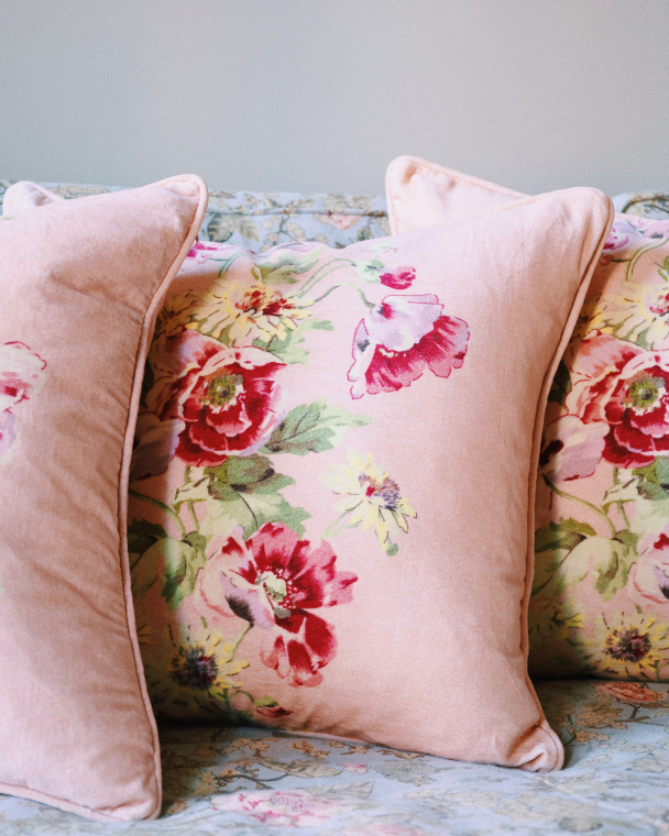 Pillow Velvet  - Pink Flower Vine - Image 2