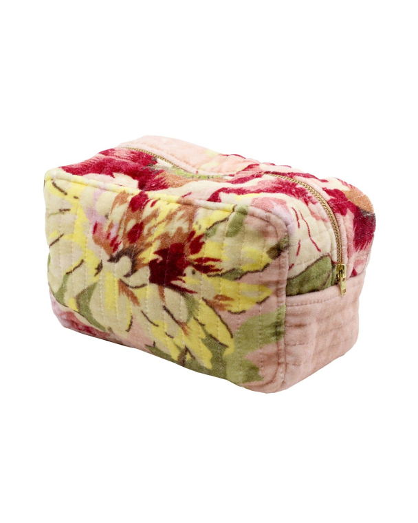 Makeup Bag Velvet  - Pink Flower Vine