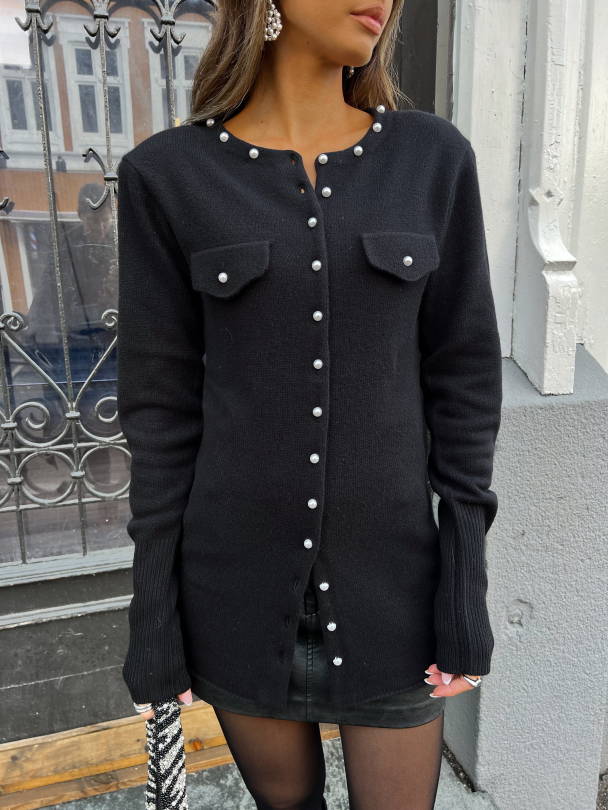 Manzi Wool Pearly Cardigan - Black  - Image 1