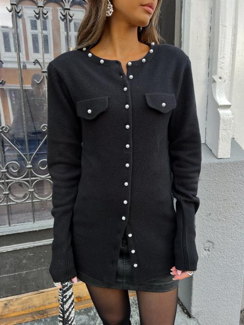 Manzi Wool Pearly Cardigan - Black 