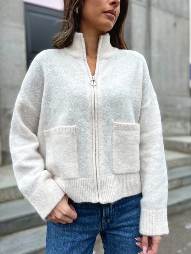 Sia Ras Zipper Cardigan - Birch - Image 1