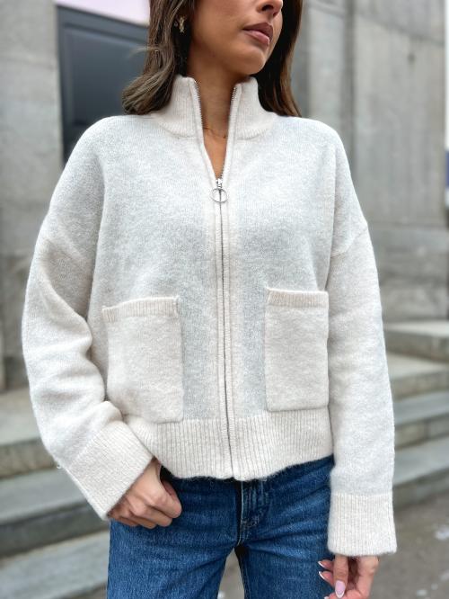 Sia Ras Zipper Cardigan - Birch