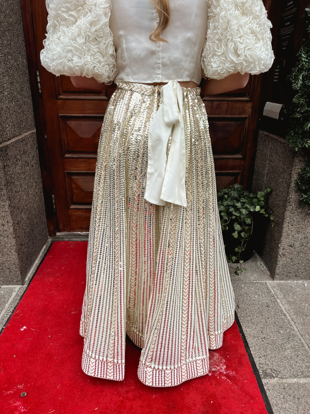 Long Sequin Skirt - Offwhite & Gold - Image 5