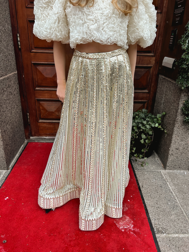 Long Sequin Skirt - Offwhite & Gold - Image 1