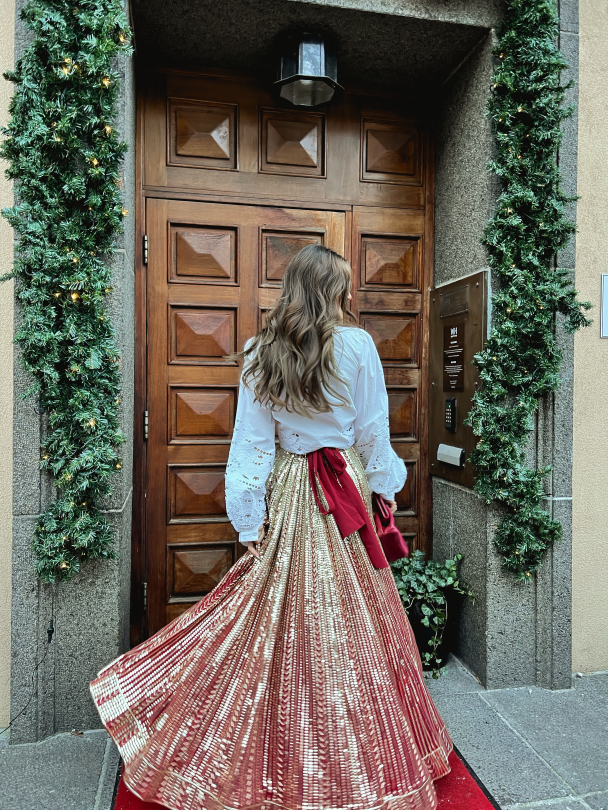 Long Sequin Skirt - Red & Gold - Image 7