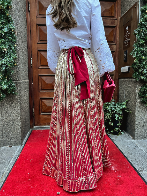 Long Sequin Skirt - Red & Gold - Image 8