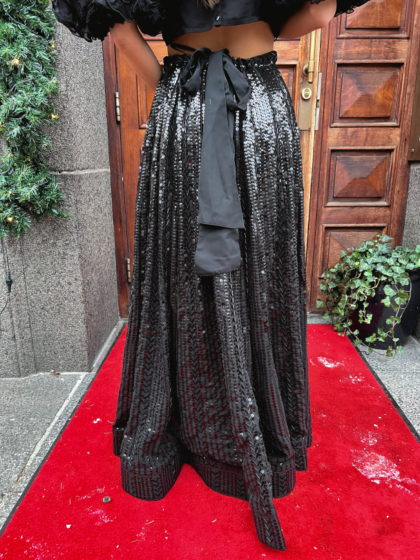 Long Sequin Skirt - Black & Black - Image 5