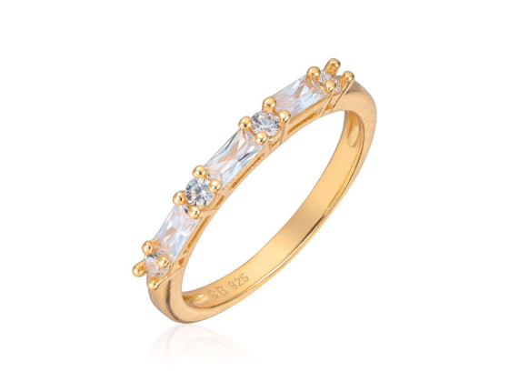 Ring i s&oslash;lv forgylt med hvite zirkoner