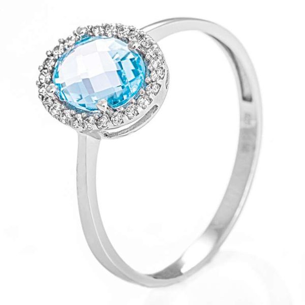 Ring rosett Cz blå 925