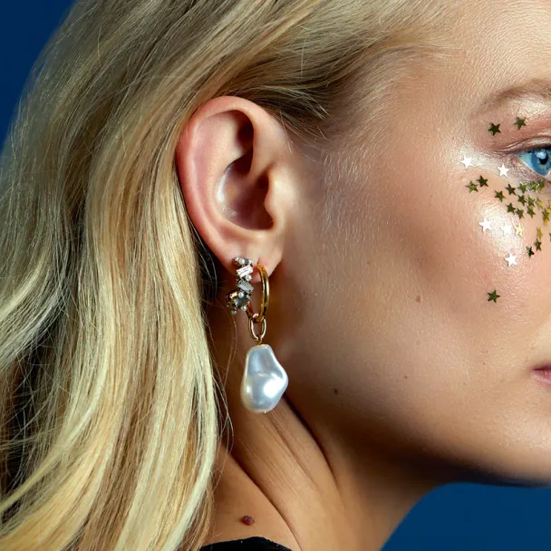 ORELIA Crystal & Pearl Hoop - Image 3