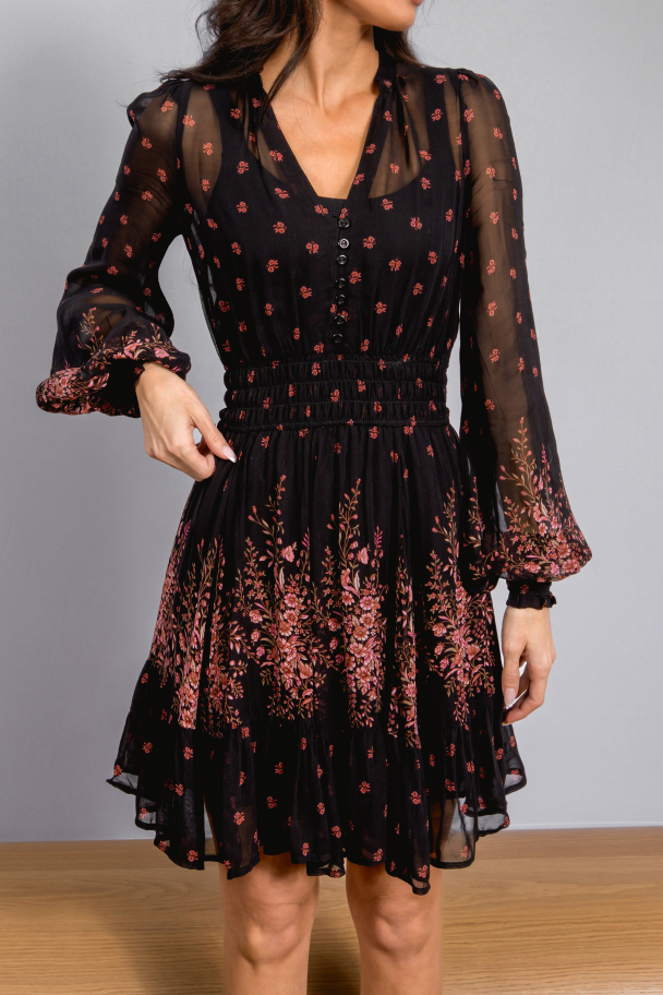 Georgette Mini Dress - Midnight Bouquet - Image 1