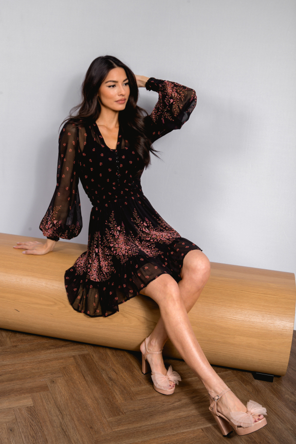 Georgette Mini Dress - Midnight Bouquet - Image 8