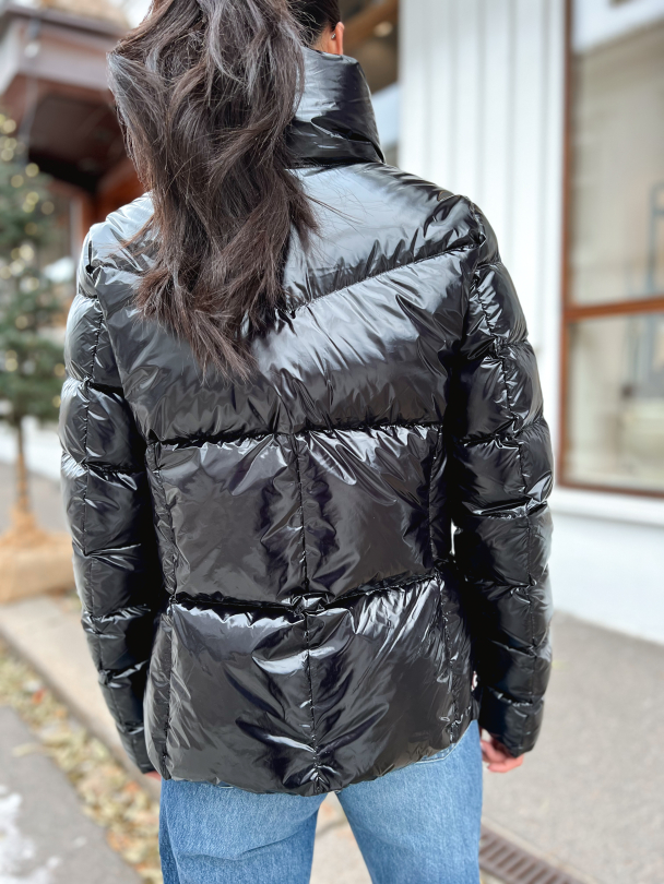 Ladies Down Jacket - Shiny Black - Image 4