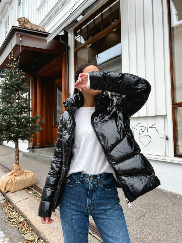 Ladies Down Jacket - Shiny Black - Image 6