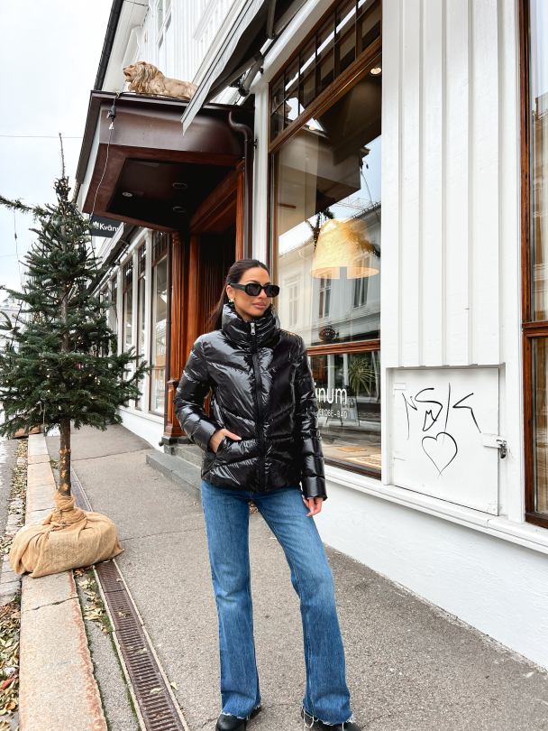 Ladies Down Jacket - Shiny Black - Image 9