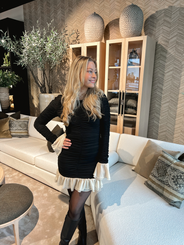 Mini Ruched Dress - Black Comb - Image 7
