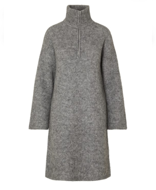 Sia Ras Zipper Knit Dress - Medium Grey Melange - Image 2