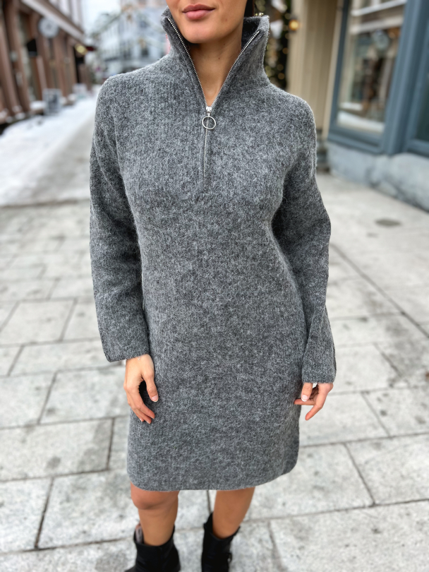 Sia Ras Zipper Knit Dress - Medium Grey Melange - Image 1