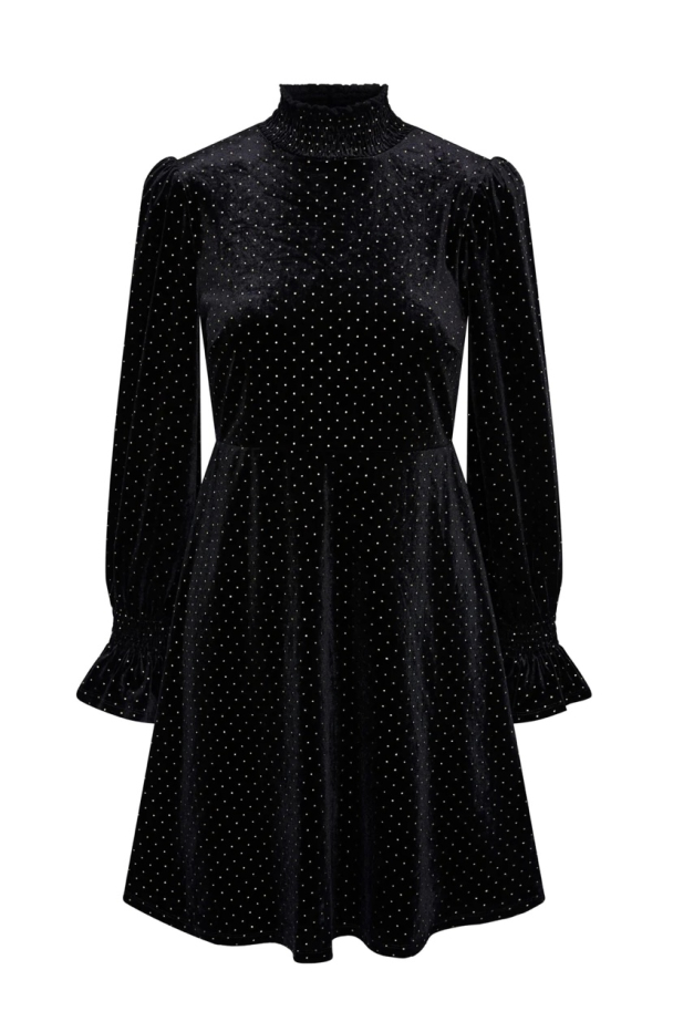 Riva High Neck Velvet Dress - Black - Image 1